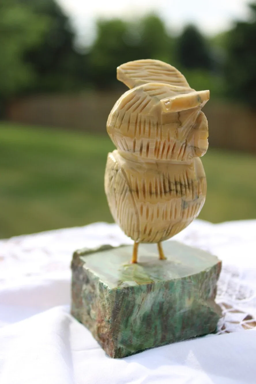 Vintage Carved Stone Owl Sculpture – Handcrafted Marble/Soapstone Figurine – 5”